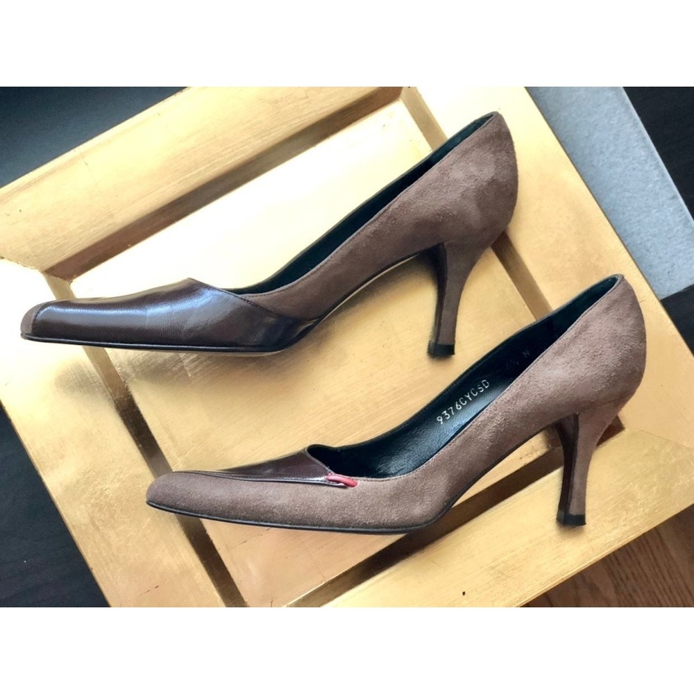 Sesto Meucci Brown Taupe Suede & Contrast Leather Pointy Toed Heels 6.5 N Narrow - Picture 4 of 12